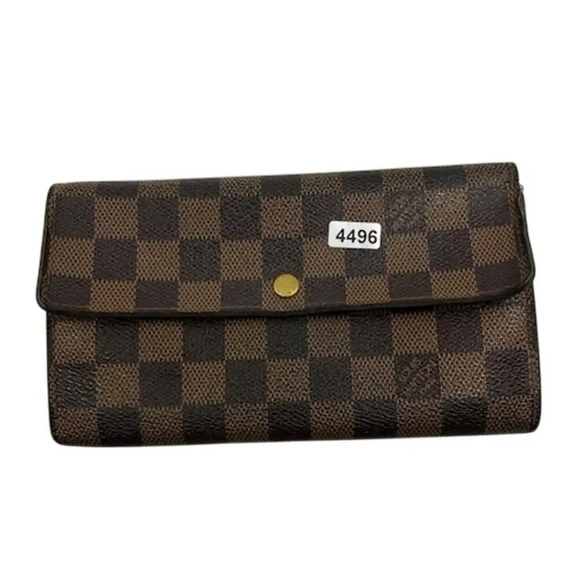 Louis Vuitton Damier Ebene Canvas Leather Bifold Long Wallet Brown Womens - Picture 1 of 10